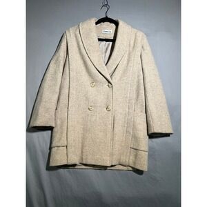 Herman Kay Vintage Beige Herringbone Double Breasted Shawl Collar Coat‎ USA Made